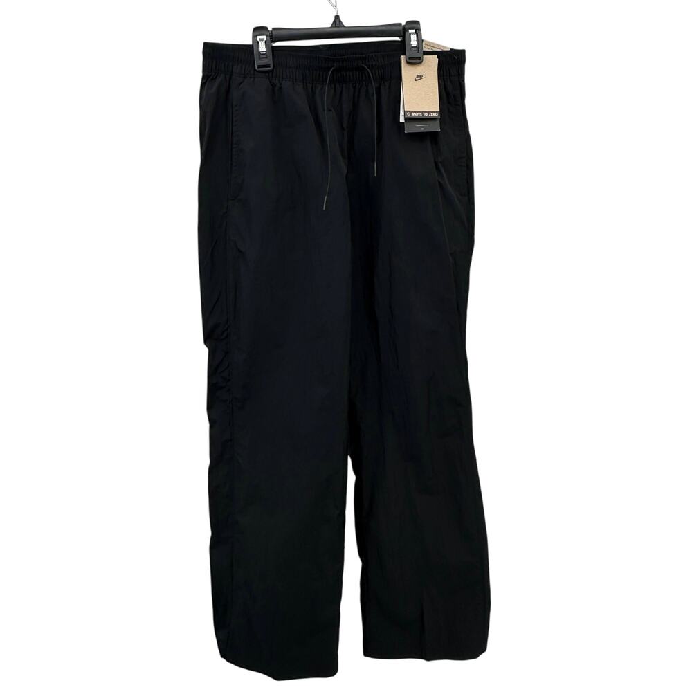 Nike Windrunner Pants M Black High-Waisted Woven Open-Hem Trousers Full Length